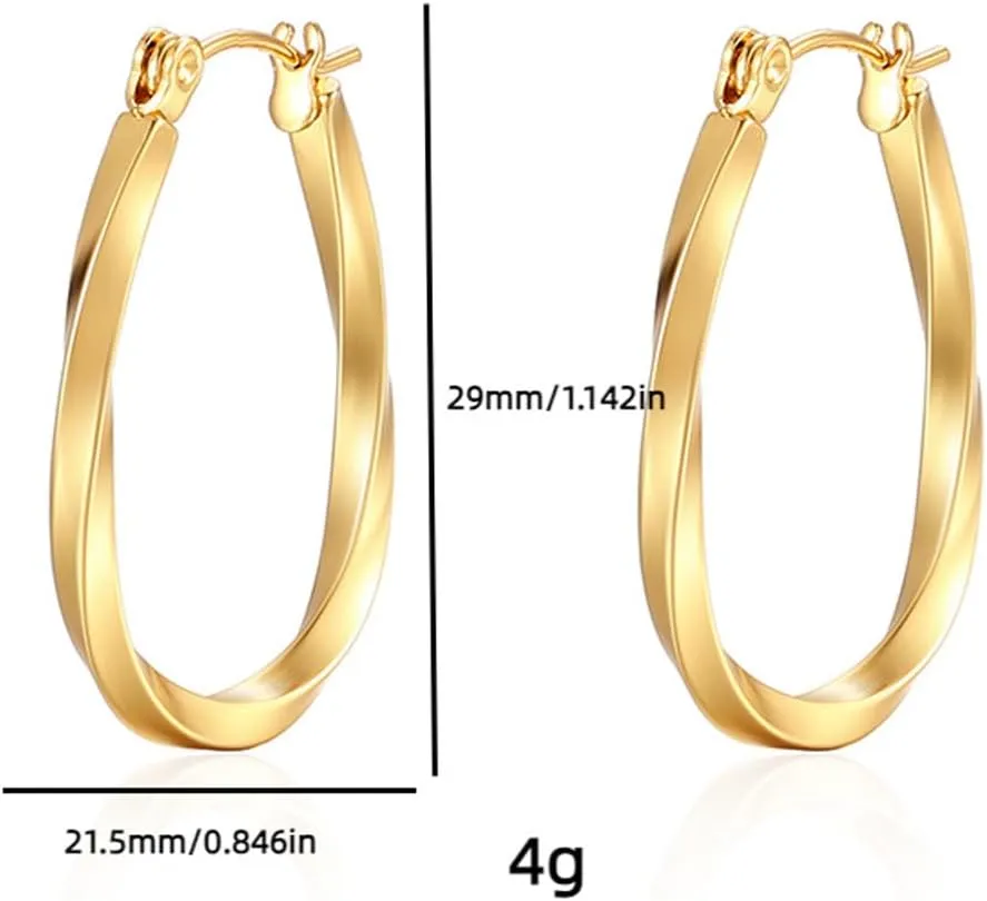 Gold Twisted Hoop Earrings Medium Oval Hoop Earrings Chunky Trendy Earrings Irregularity Hoop Earrings Everyday Hoop Earrings Cute Hoop Earrings Metallic Texture Hoop Earrings For Women