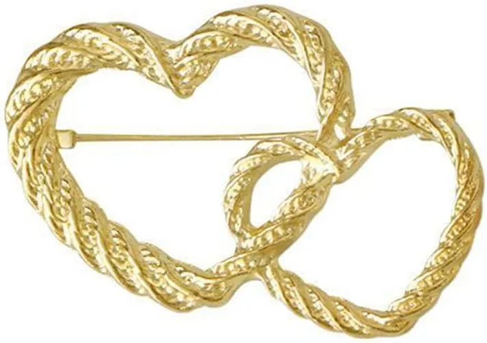 Gold/Silver Heart Brooch for Women Retro Double Heart Suit Sweater Dress Pin Clothing Hat Bag Jewelry Accessories