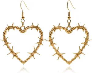 Gothic Heart Dangle Earrings Barbed Wire Earrings Creepy Earrings Punk Funny Earrings Jewelry for Women