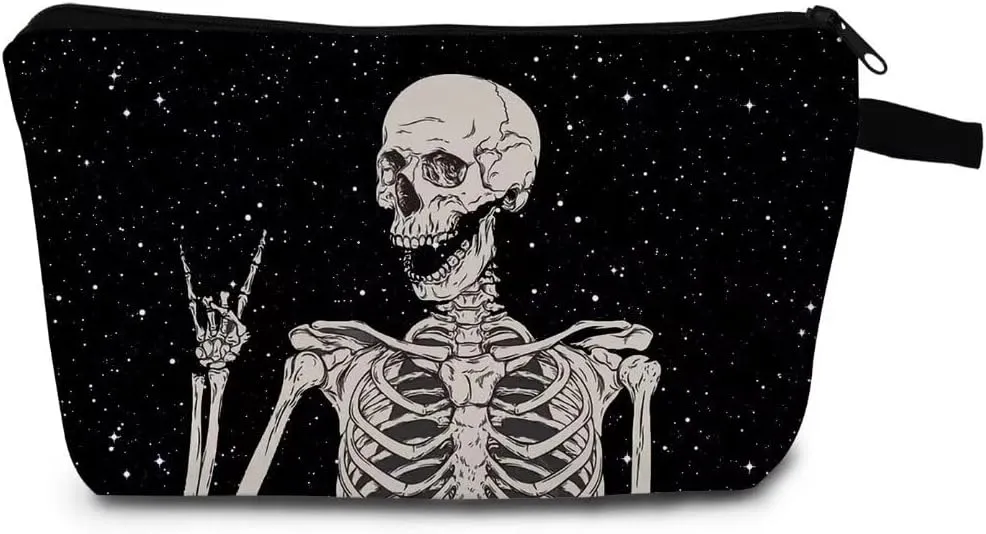Gothic Skull Makeup Bag Small Edgy Halloween Cosmetic Case for Women/Men Travel Toiletry Organizer