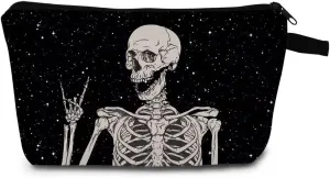 Gothic Skull Makeup Bag Small Edgy Halloween Cosmetic Case for Women/Men Travel Toiletry Organizer