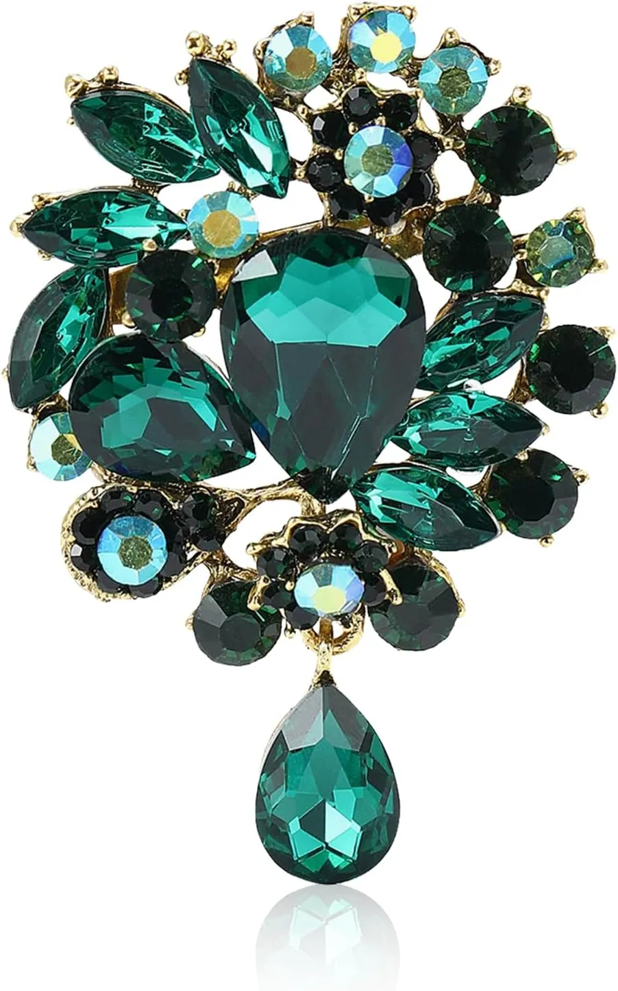 Green Brooch for Women Emerald Tear Drop Brooch Pin Large Rhinestone Fashion Jewelry Big Pin for Dresses Elegant Broached Pin for Wedding Party and Special Occasions