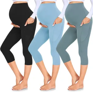 GROTEEN 3 Pack Women's Maternity Leggings Over The Belly with Pockets Super Soft Workout Pregnancy Yoga Pants