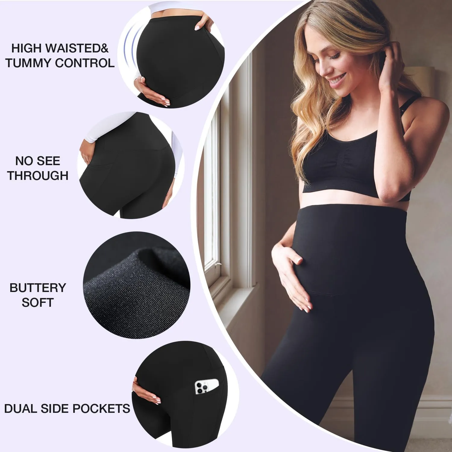 GROTEEN 3 Pack Women's Maternity Leggings Over The Belly with Pockets Super Soft Workout Pregnancy Yoga Pants