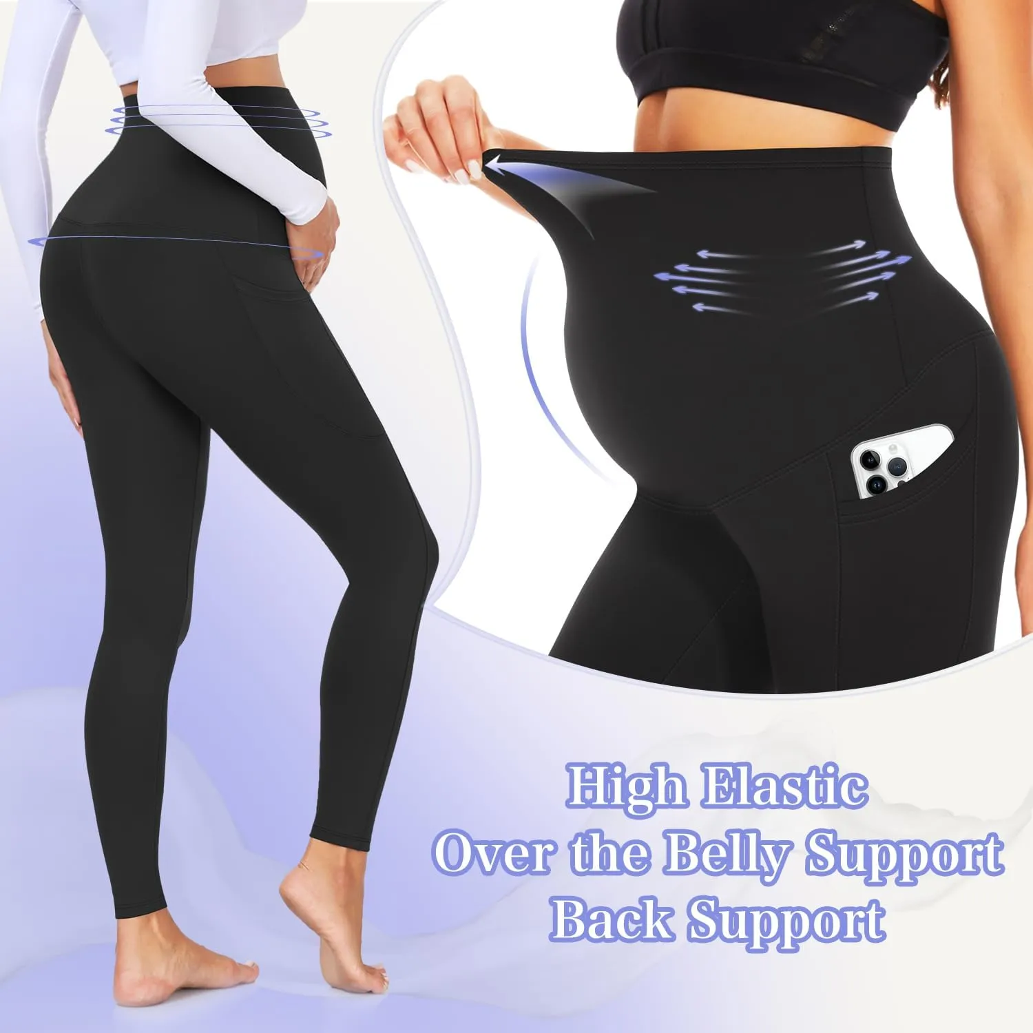 GROTEEN 3 Pack Women's Maternity Leggings Over The Belly with Pockets Super Soft Workout Pregnancy Yoga Pants