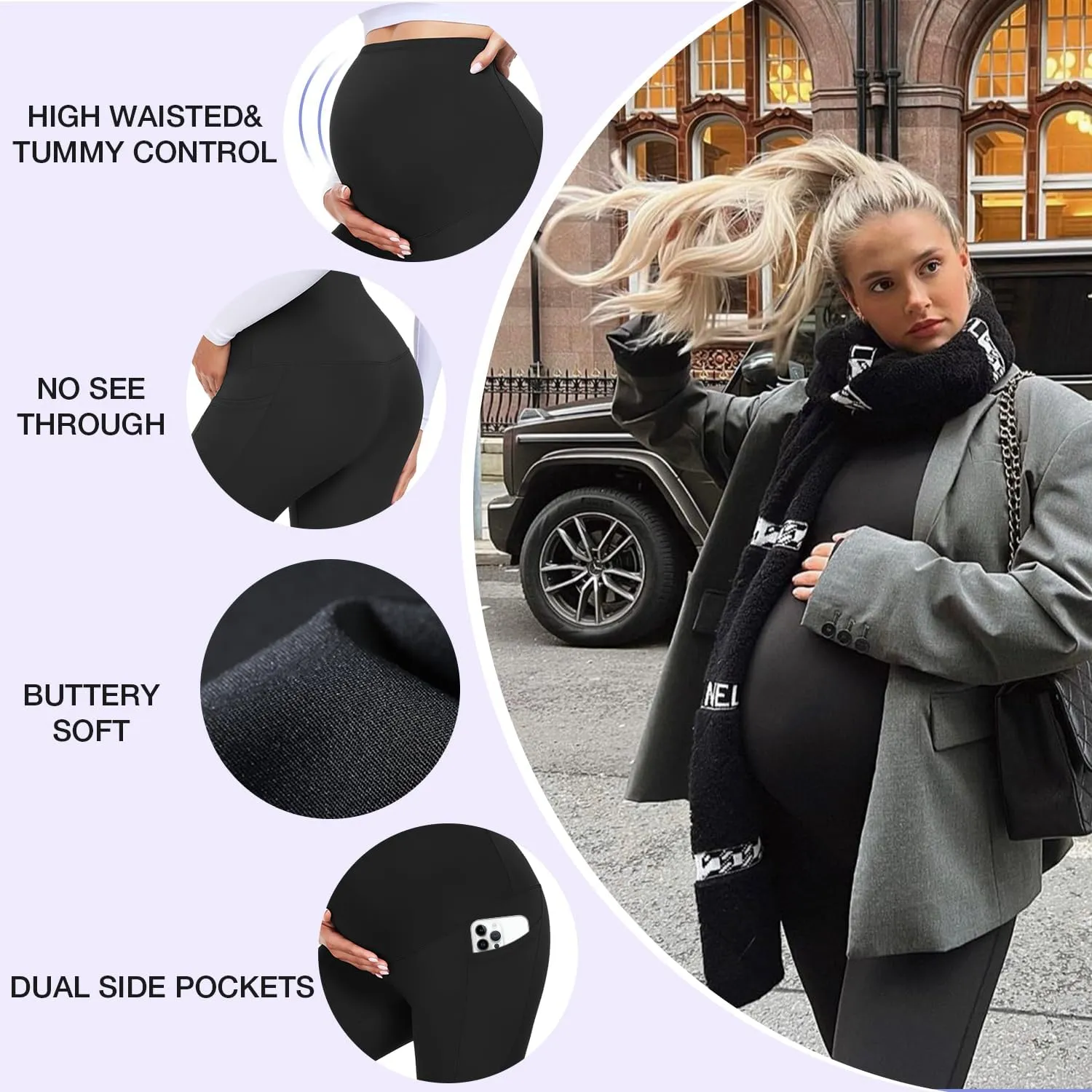 GROTEEN 3 Pack Women's Maternity Leggings Over The Belly with Pockets Super Soft Workout Pregnancy Yoga Pants
