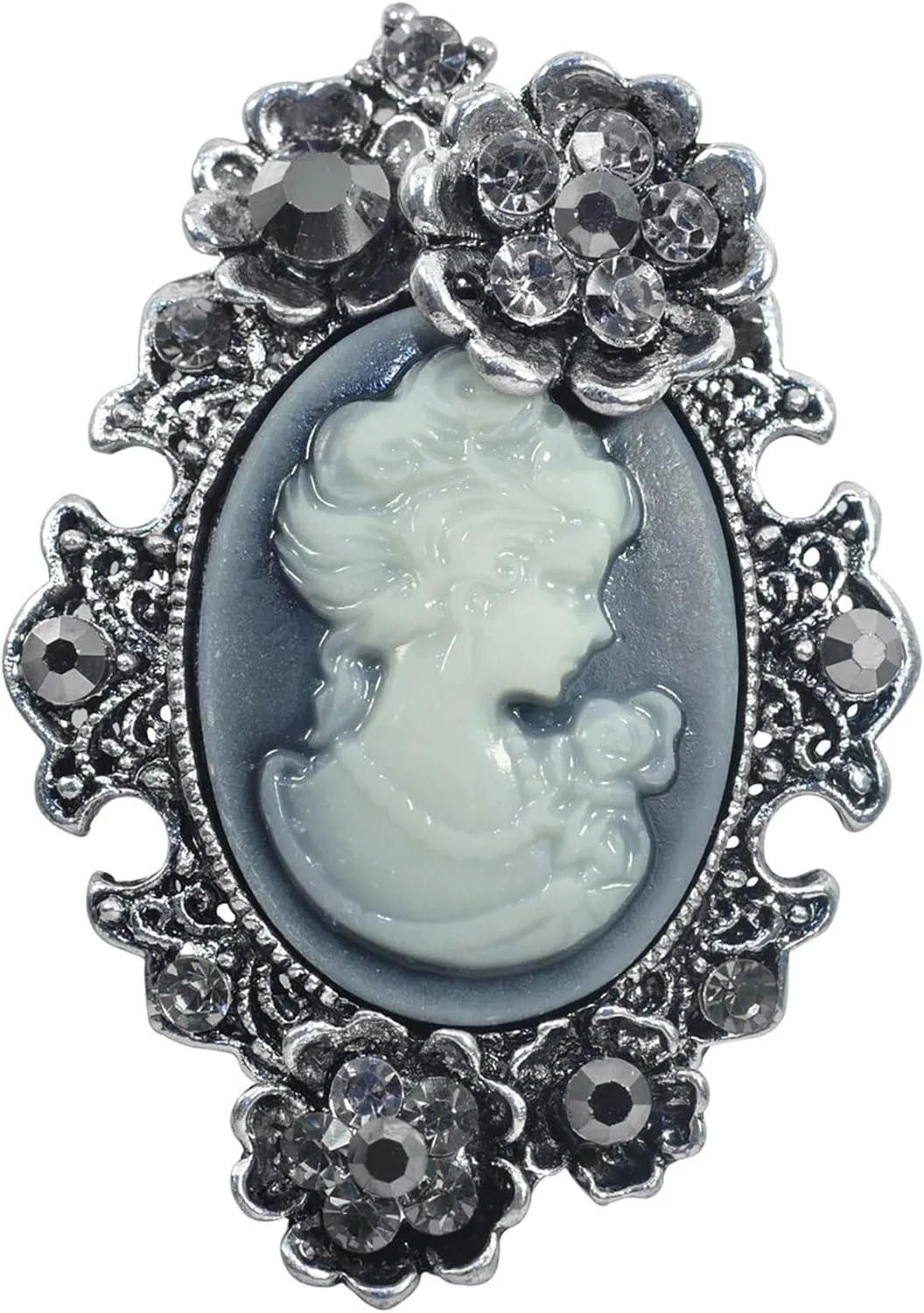 Gyn&Joy Vintage Inspired Crystal Rhinestone Flower Maiden Lady Cameo Pin Brooch