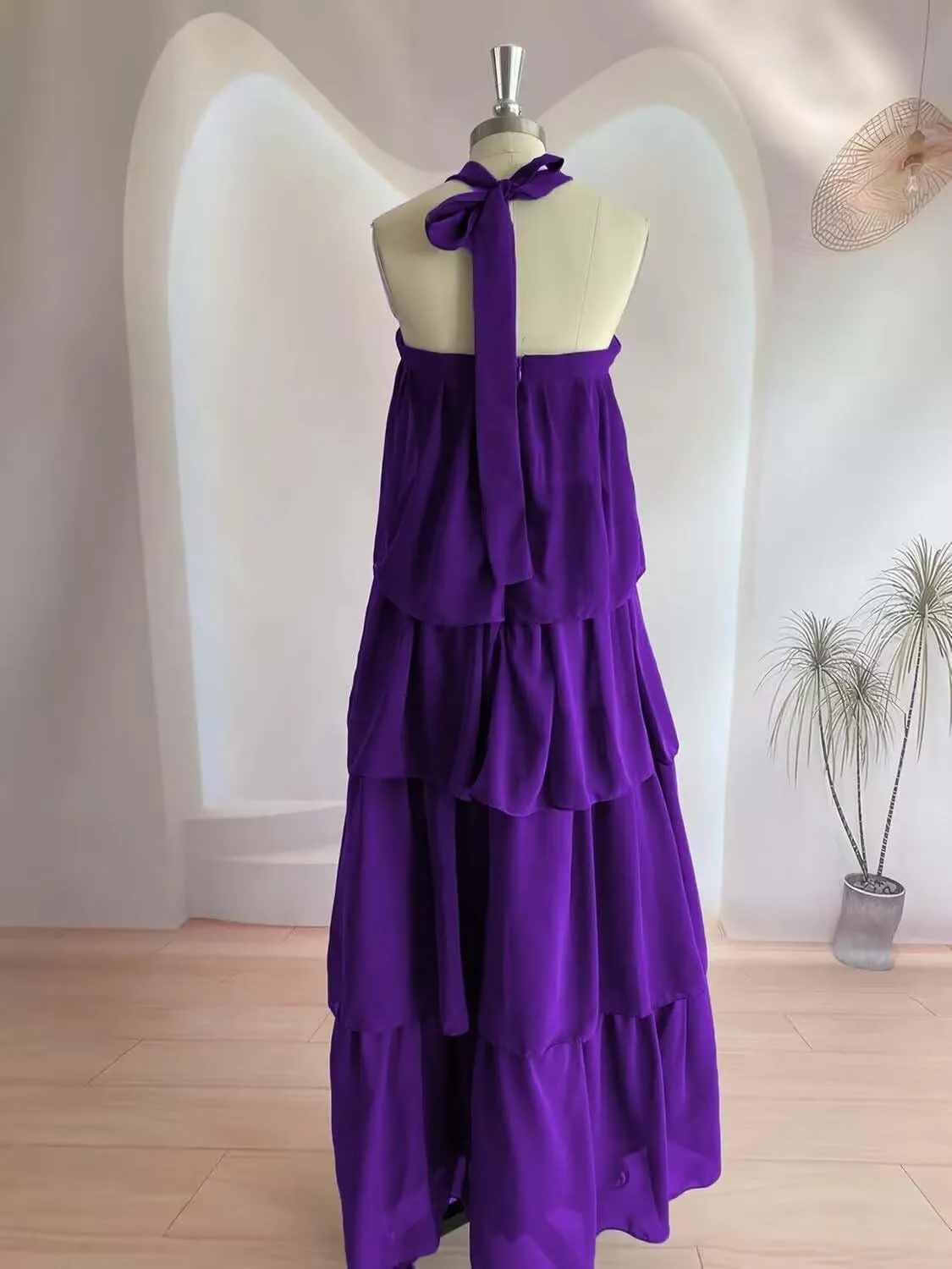 Halter Prom Dress Tiered Chiffon Formal Dresses Ruffles Backless Evening Party Cocktail Gowns
