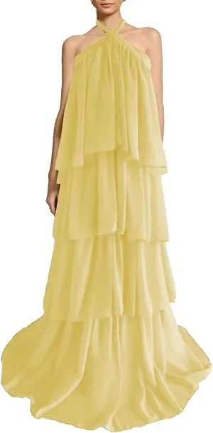 Halter Prom Dress Tiered Chiffon Formal Dresses Ruffles Backless Evening Party Cocktail Gowns