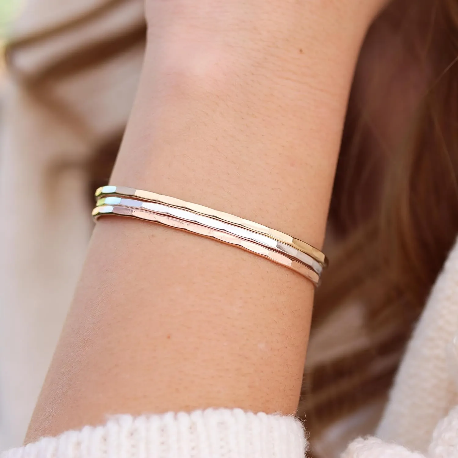 Hammered Signature Cuff in 14K Gold Fill; Handmade and Hand Textured Bracelet for Women by Lotus Stone Jewelry (Medium, Gold)