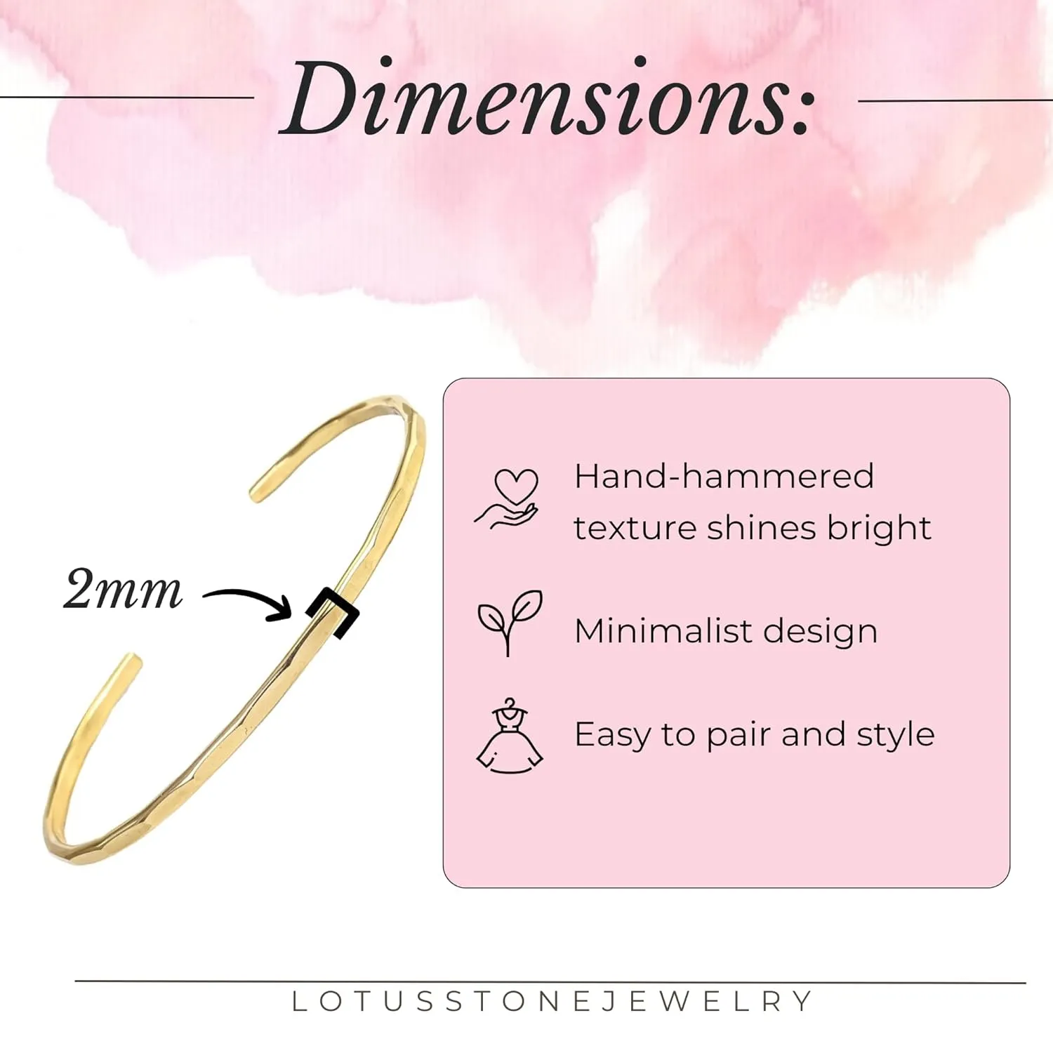 Hammered Signature Cuff in 14K Gold Fill; Handmade and Hand Textured Bracelet for Women by Lotus Stone Jewelry (Small, Gold)