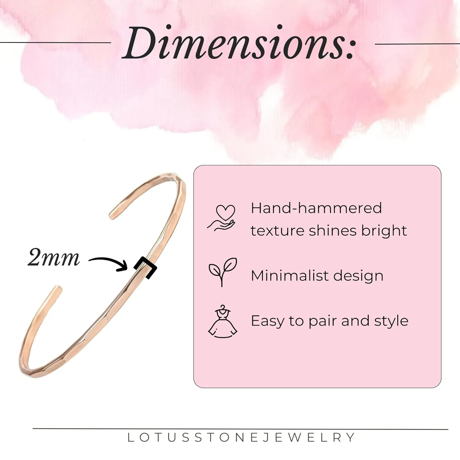 Hammered Signature Cuff in 14K Rose Gold Fill; Handmade and Hand Textured Bracelet for Women by Lotus Stone Jewelry (Small, Rose Gold)