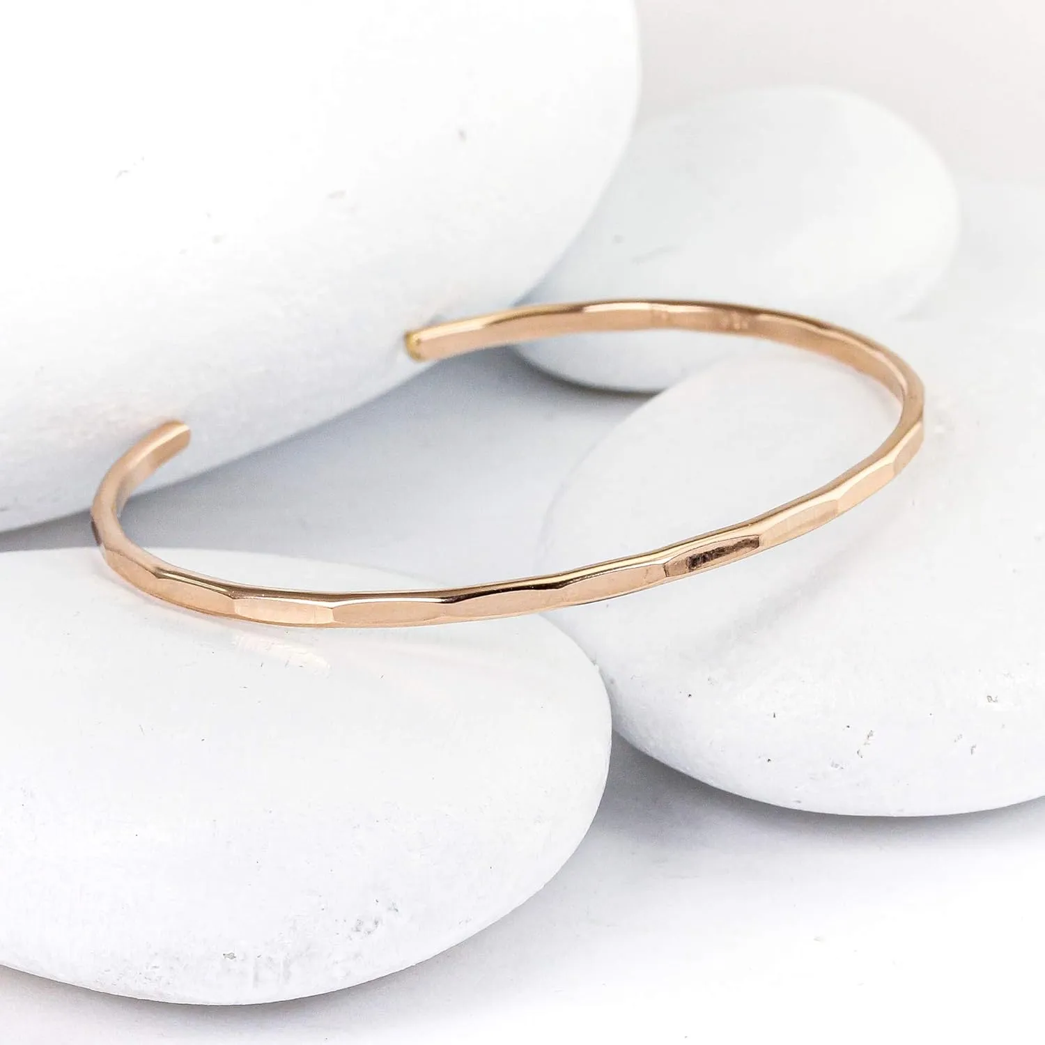 Hammered Signature Cuff in 14K Rose Gold Fill; Handmade and Hand Textured Bracelet for Women by Lotus Stone Jewelry (Small, Rose Gold)