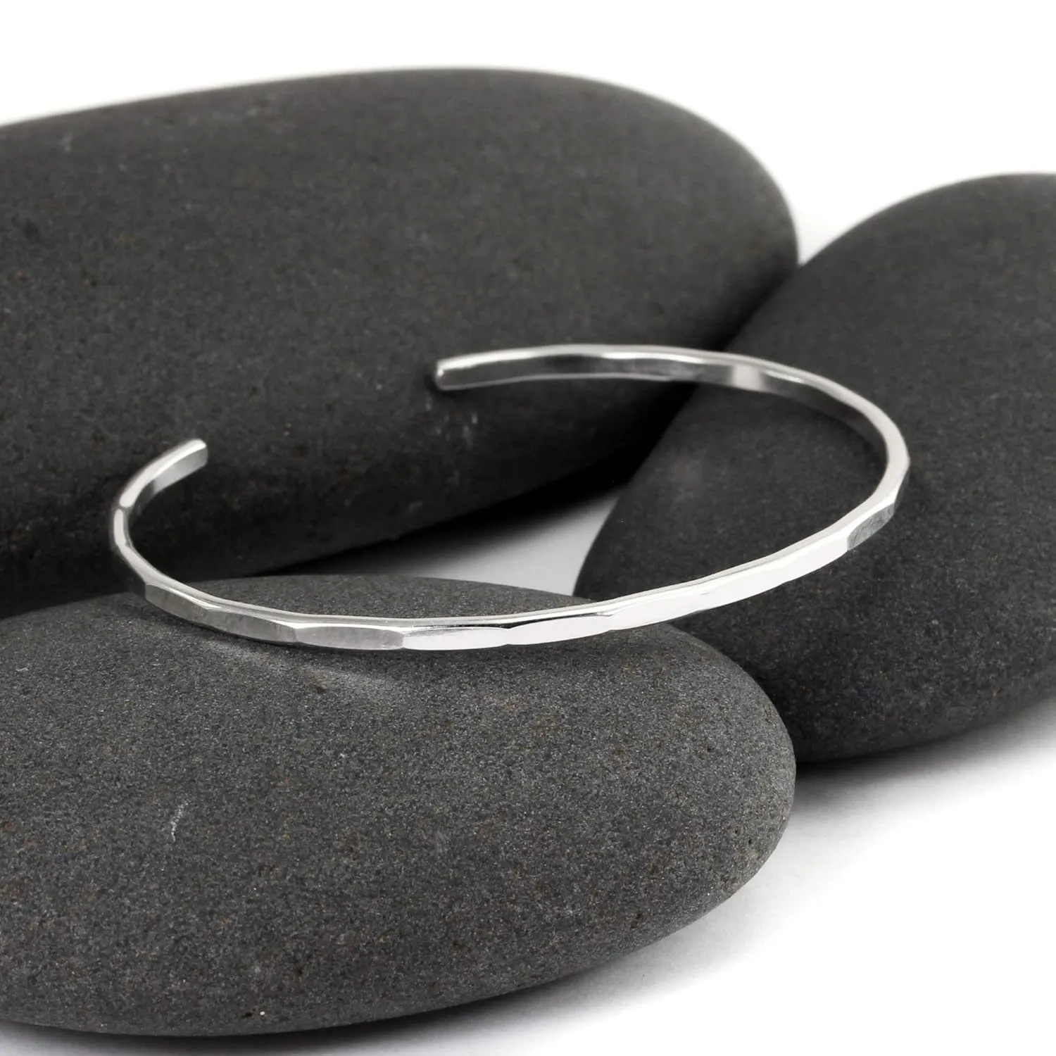 Hammered Signature Cuff in Solid Sterling Silver; Handmade and Hand Textured Bracelet for Women by Lotus Stone Jewelry (Medium, Sterling Silver)
