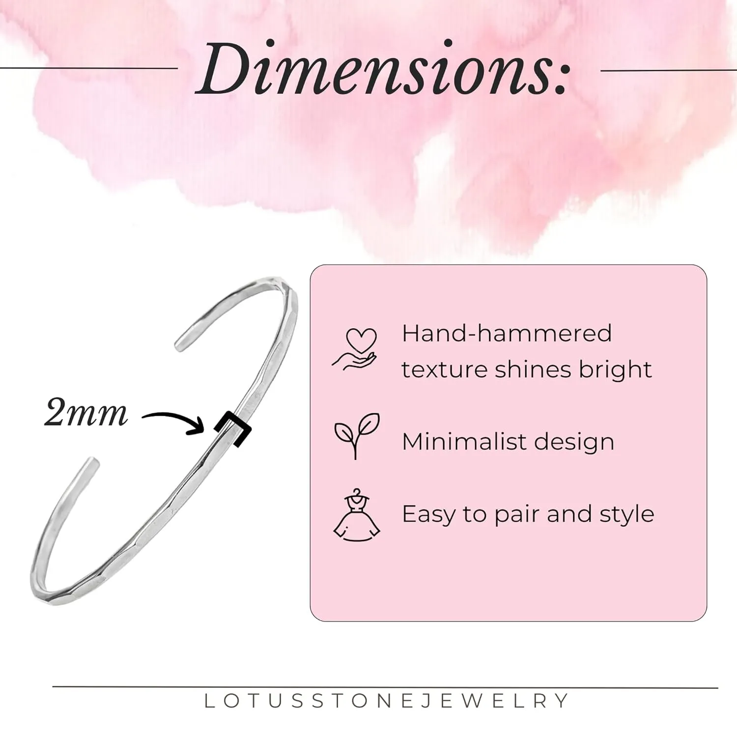 Hammered Signature Cuff in Solid Sterling Silver; Handmade and Hand Textured Bracelet for Women by Lotus Stone Jewelry (Medium, Sterling Silver)