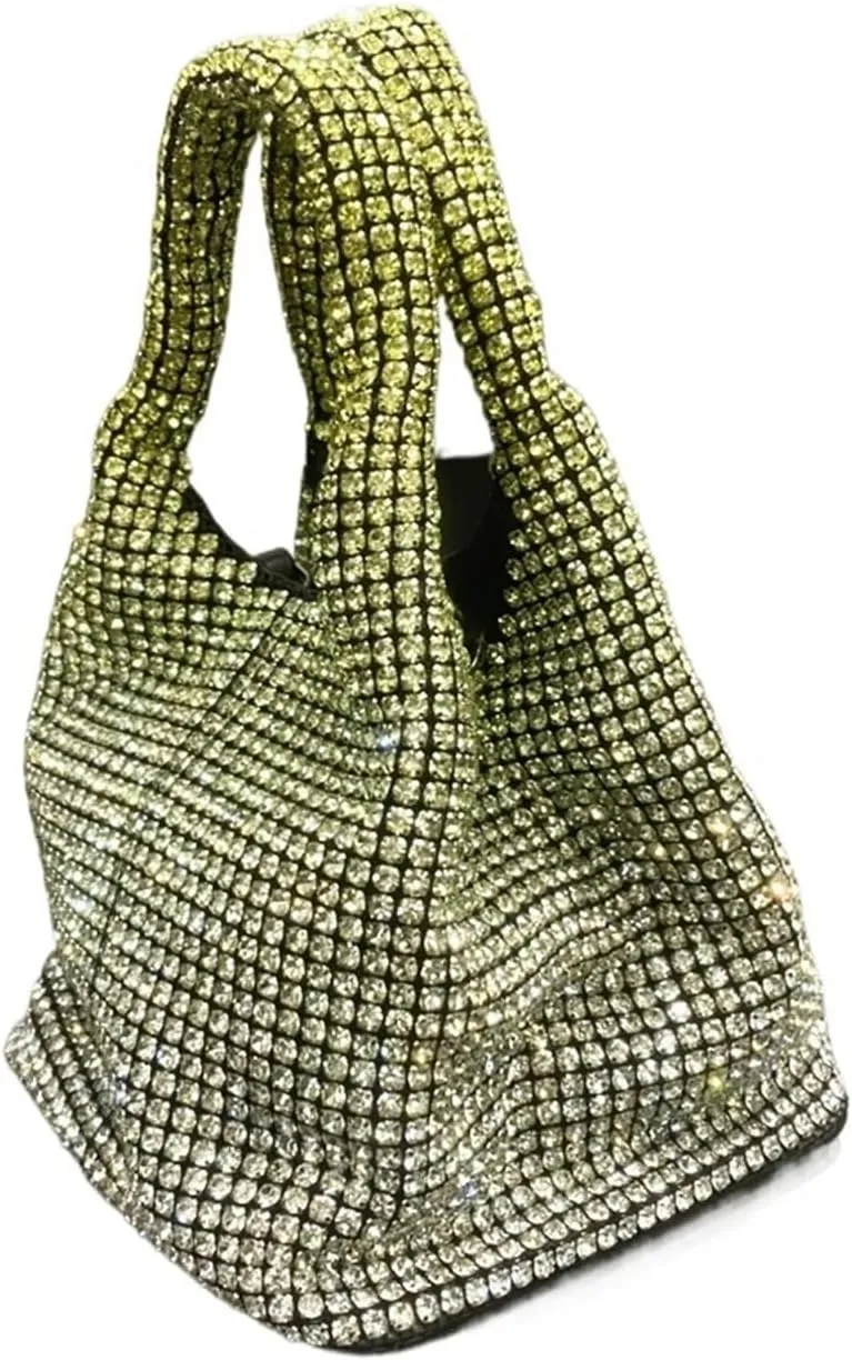 Handle Rhinestones Evening Clutch Shoulder Shiny Clutch Purse Bucket Bag For Wedding Party Prom