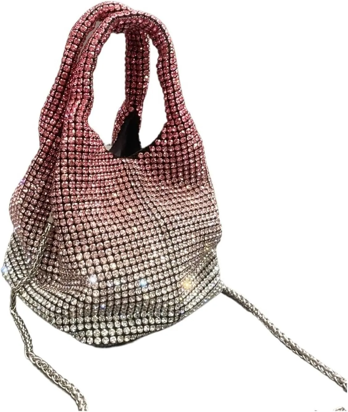 Handle Rhinestones Evening Clutch Shoulder Shiny Clutch Purse Bucket Bag For Wedding Party Prom
