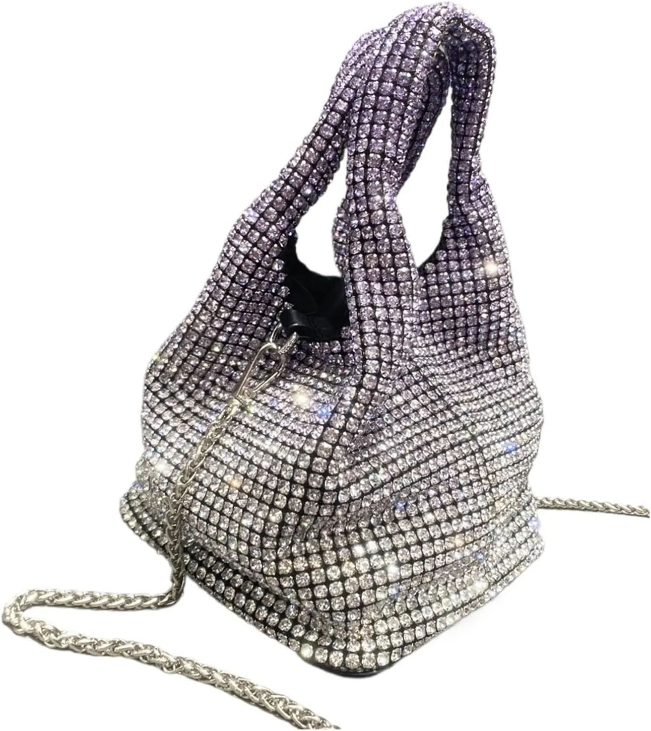 Handle Rhinestones Evening Clutch Shoulder Shiny Clutch Purse Bucket Bag For Wedding Party Prom