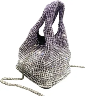 Handle Rhinestones Evening Clutch Shoulder Shiny Clutch Purse Bucket Bag For Wedding Party Prom