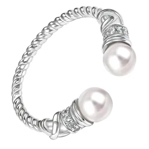 Handmade 925 Sterling Silver Rings For Women Elegant Pearl Rings Cable Wire Rings Twist Rope Rings Open Adjustable Rings For Women Simple Dainty Little Rings Minimalist Stackable Rings Christmas Gifts
