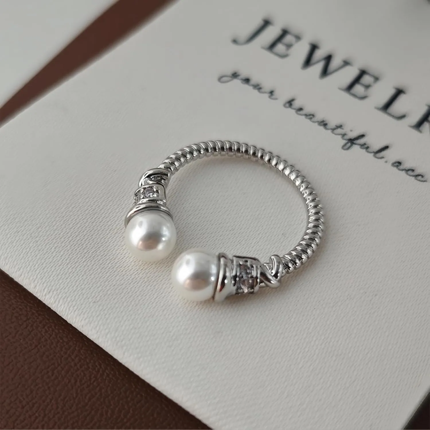 Handmade 925 Sterling Silver Rings For Women Elegant Pearl Rings Cable Wire Rings Twist Rope Rings Open Adjustable Rings For Women Simple Dainty Little Rings Minimalist Stackable Rings Christmas Gifts
