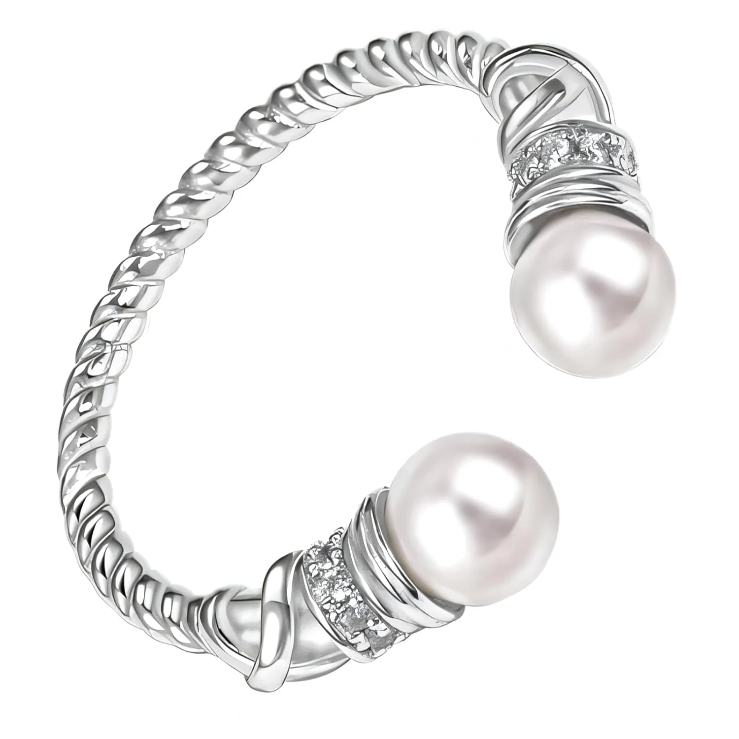 Handmade 925 Sterling Silver Rings For Women Elegant Pearl Rings Cable Wire Rings Twist Rope Rings Open Adjustable Rings For Women Simple Dainty Little Rings Minimalist Stackable Rings Christmas Gifts