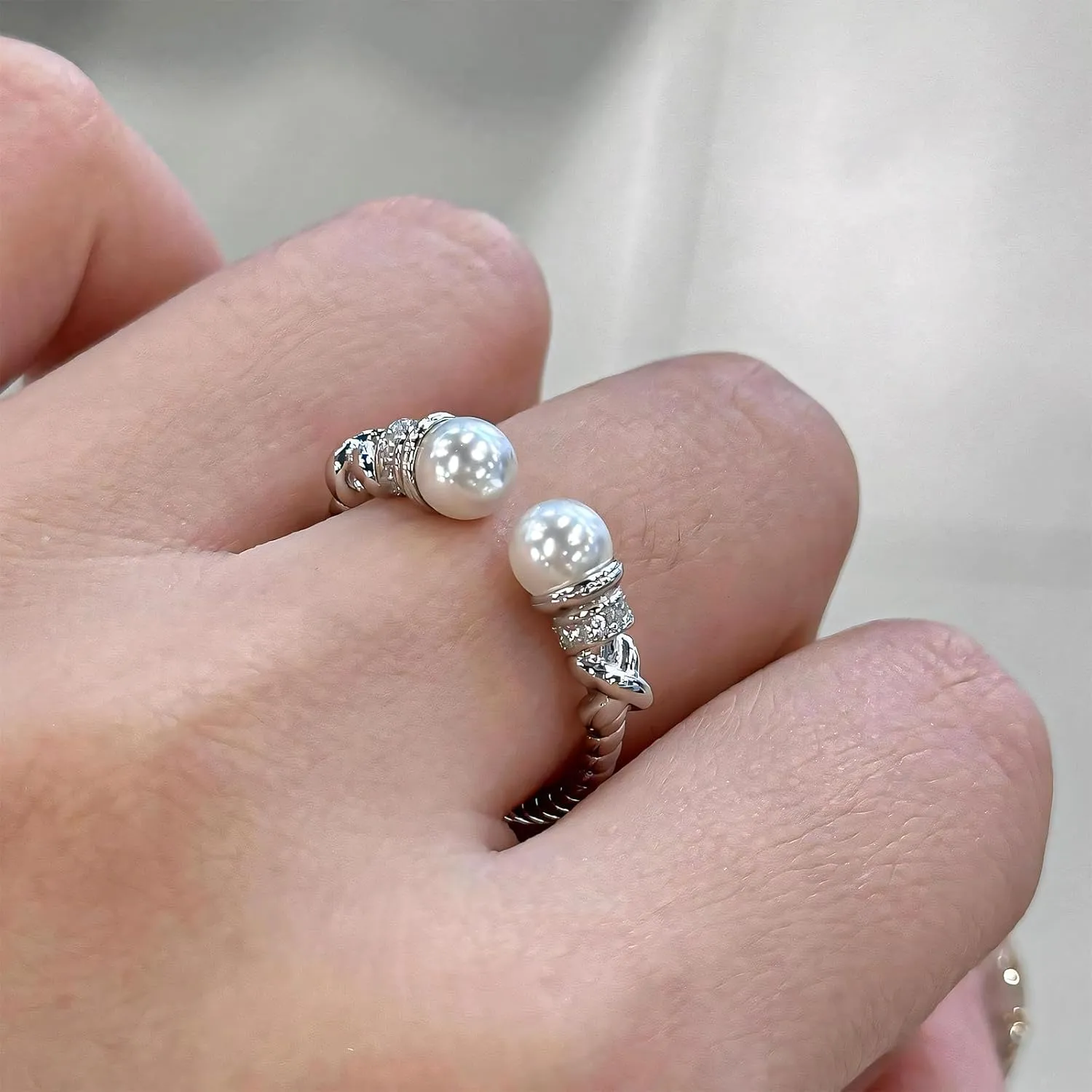 Handmade 925 Sterling Silver Rings For Women Elegant Pearl Rings Cable Wire Rings Twist Rope Rings Open Adjustable Rings For Women Simple Dainty Little Rings Minimalist Stackable Rings Christmas Gifts