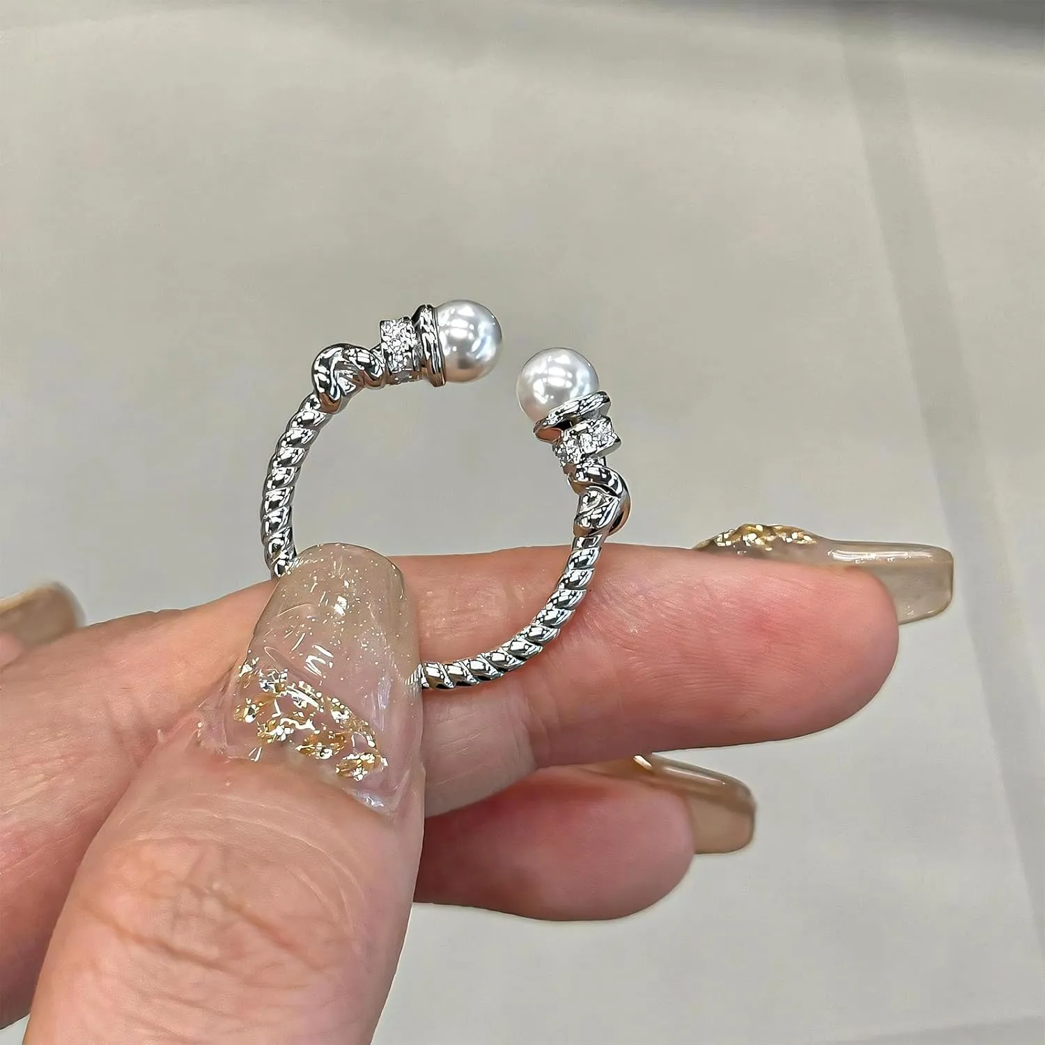 Handmade 925 Sterling Silver Rings For Women Elegant Pearl Rings Cable Wire Rings Twist Rope Rings Open Adjustable Rings For Women Simple Dainty Little Rings Minimalist Stackable Rings Christmas Gifts