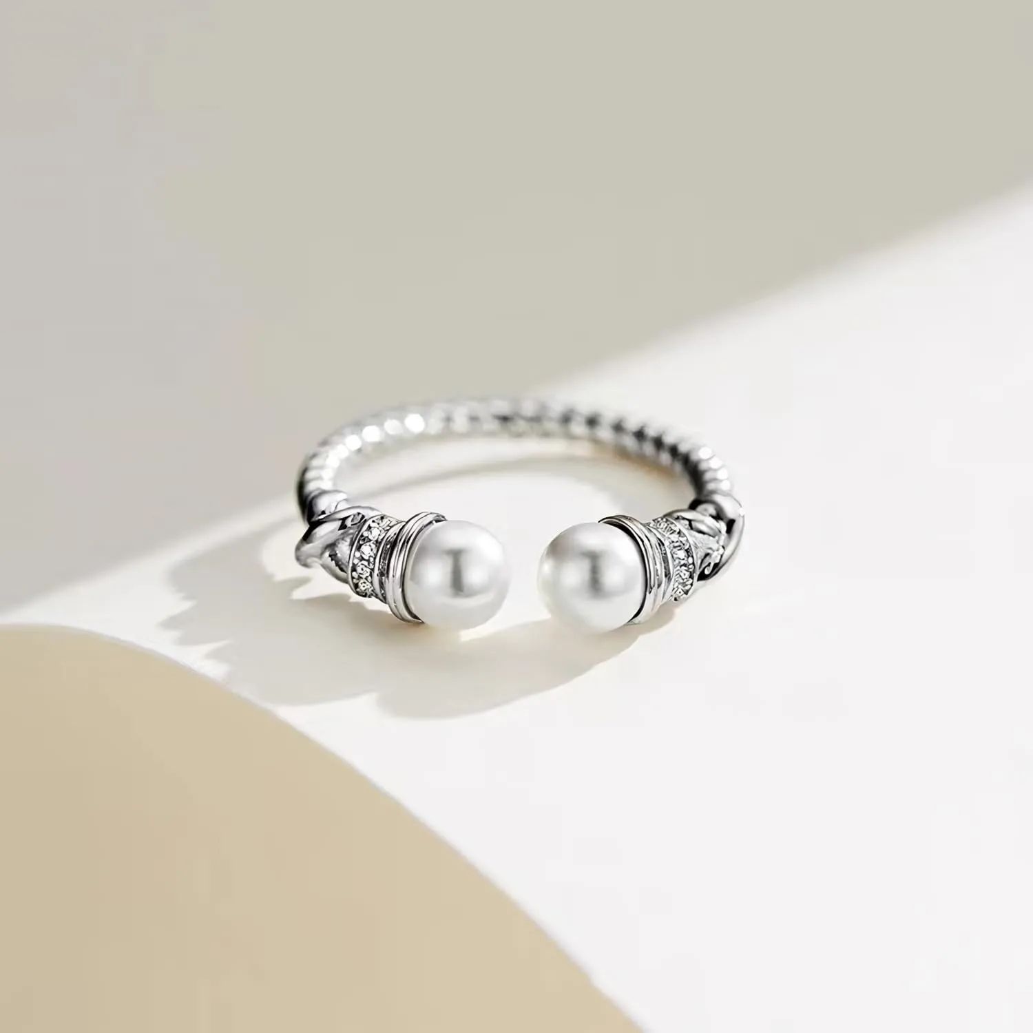 Handmade 925 Sterling Silver Rings For Women Elegant Pearl Rings Cable Wire Rings Twist Rope Rings Open Adjustable Rings For Women Simple Dainty Little Rings Minimalist Stackable Rings Christmas Gifts