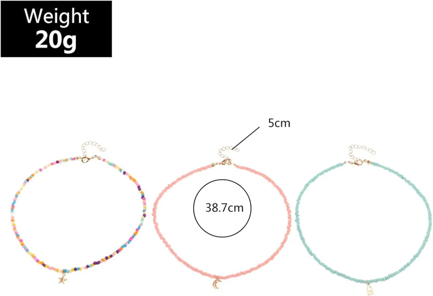 Handmade Multilayered Rainbow Colorful Beads Link Chain Moon Star Butterfly Pendant Choker Necklace Friendship Creative Beach Costume Jewelry for Women