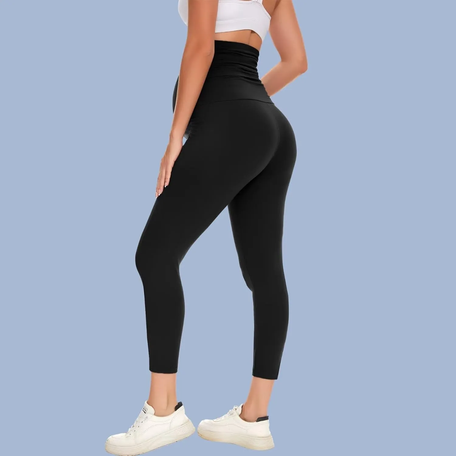 Happy.angel 2/3/4 Pack Maternity Leggings with Pockets Over the Belly, Womens Black Workout Yoga Pregnancy Pants
