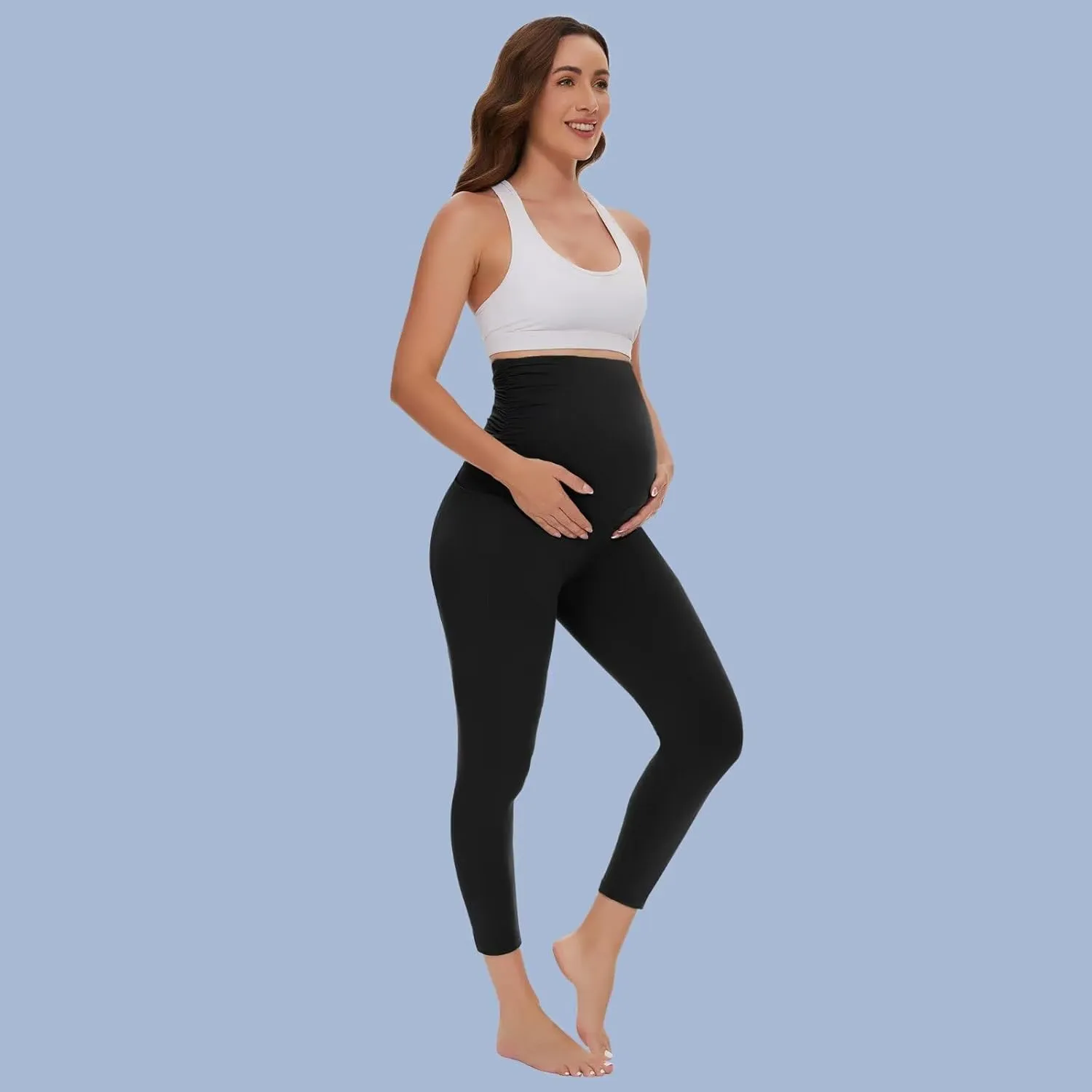 Happy.angel 2/3/4 Pack Maternity Leggings with Pockets Over the Belly, Womens Black Workout Yoga Pregnancy Pants