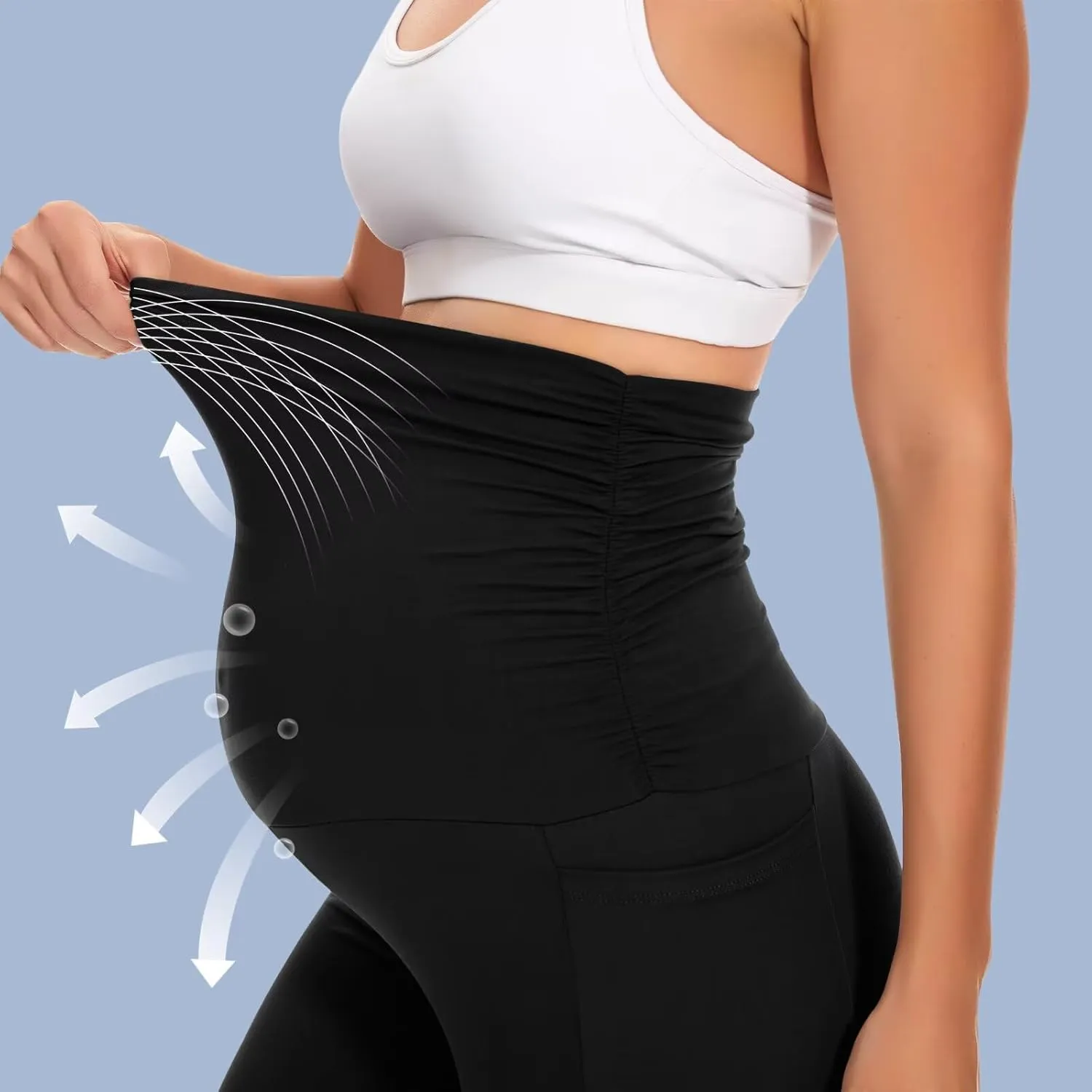Happy.angel 2/3/4 Pack Maternity Leggings with Pockets Over the Belly, Womens Black Workout Yoga Pregnancy Pants