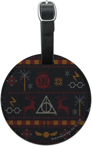 Harry Potter Sweater Pattern Round Leather Luggage Card Suitcase Carry-On ID Tag