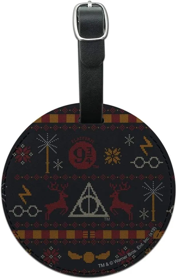Harry Potter Sweater Pattern Round Leather Luggage Card Suitcase Carry-On ID Tag