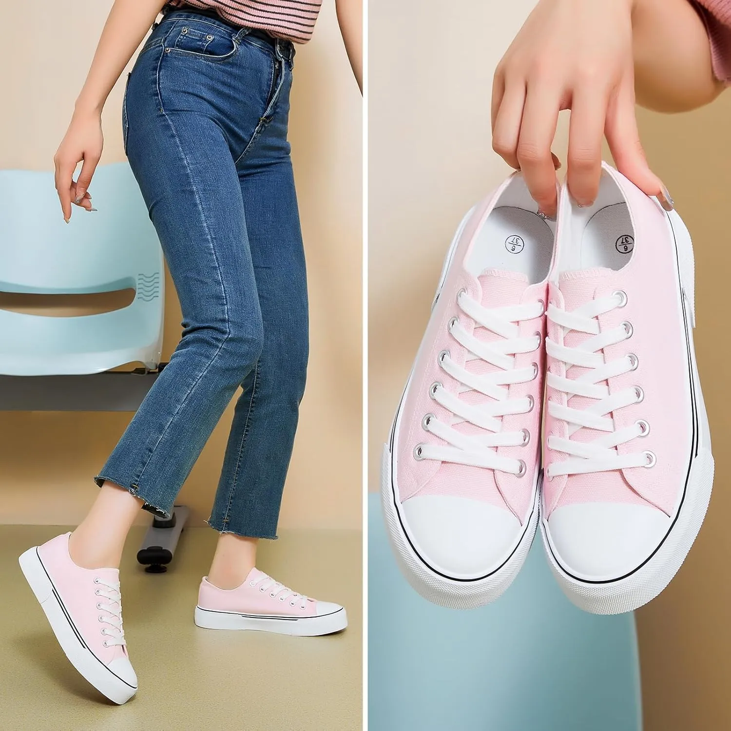 hash bubbie White Sneakers for Women Low Top Canvas Shoes Womens Canvas Sneakers Women's Fashion Sneakers Slip on Casual Tennis Shoes