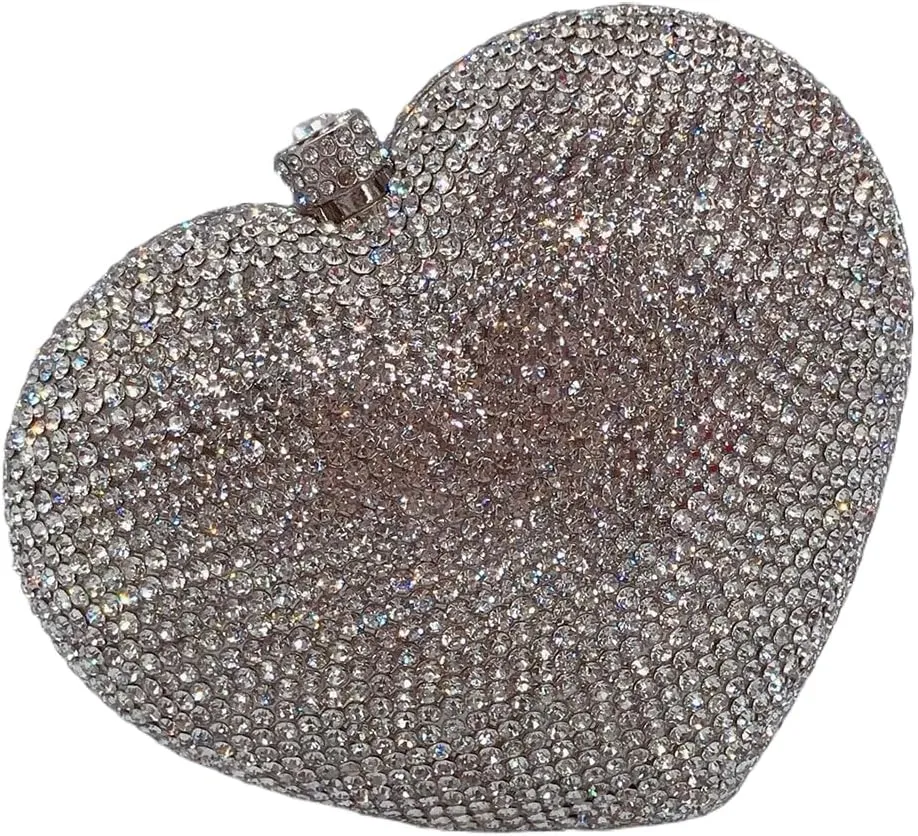 Heart Shape Crystal Evening Bag for Women Glitter Mini Rhinestones Clutch Purse Wedding Party Shoulder Bag