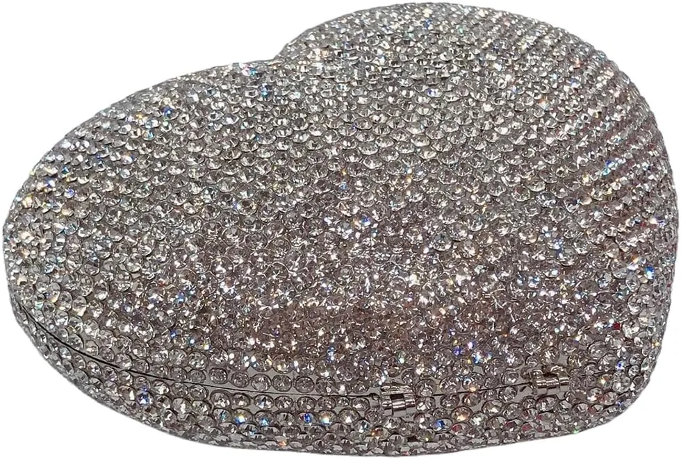 Heart Shape Crystal Evening Bag for Women Glitter Mini Rhinestones Clutch Purse Wedding Party Shoulder Bag