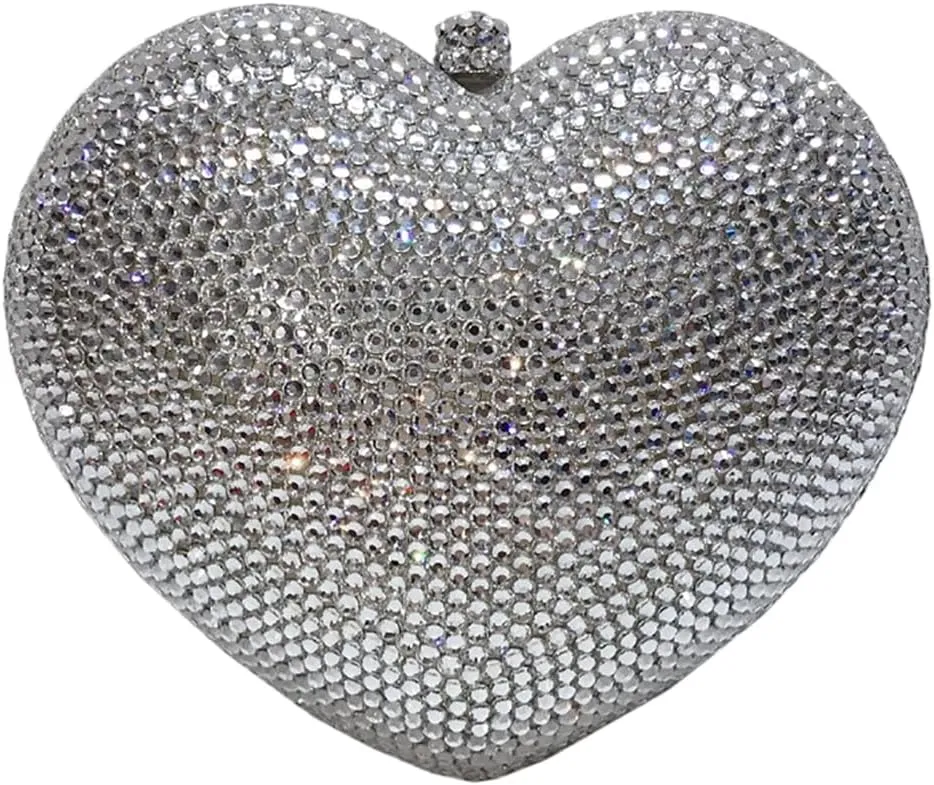 Heart Shape Crystal Evening Bag for Women Glitter Mini Rhinestones Clutch Purse Wedding Party Shoulder Bag