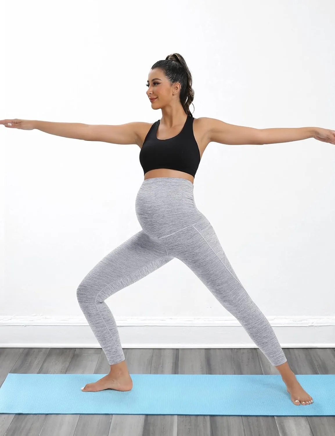 Heathyoga Maternity Leggings with Pockets - Pregnancy Yoga Pants for Women's Workout