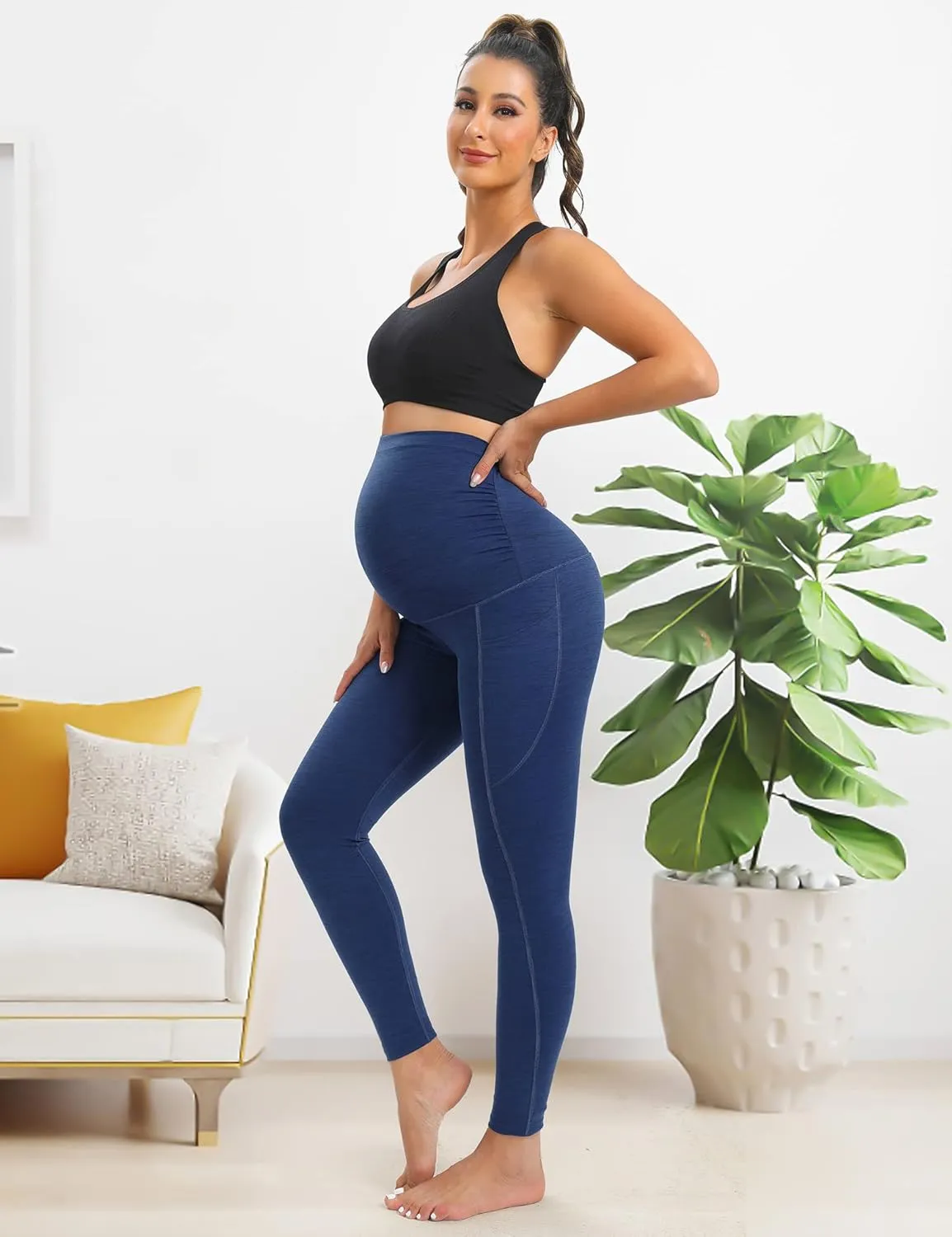 Heathyoga Maternity Leggings with Pockets - Pregnancy Yoga Pants for Women's Workout