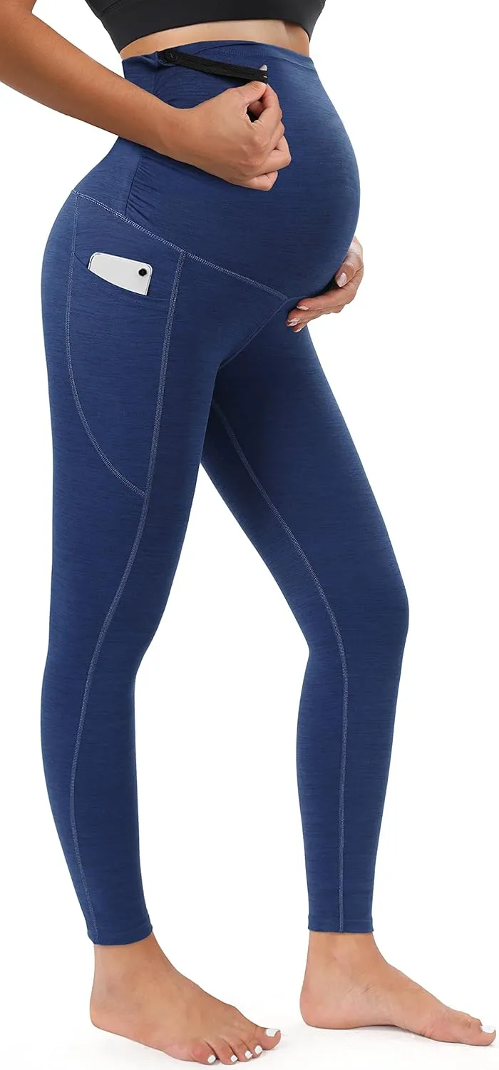 Heathyoga Maternity Leggings with Pockets - Pregnancy Yoga Pants for Women's Workout