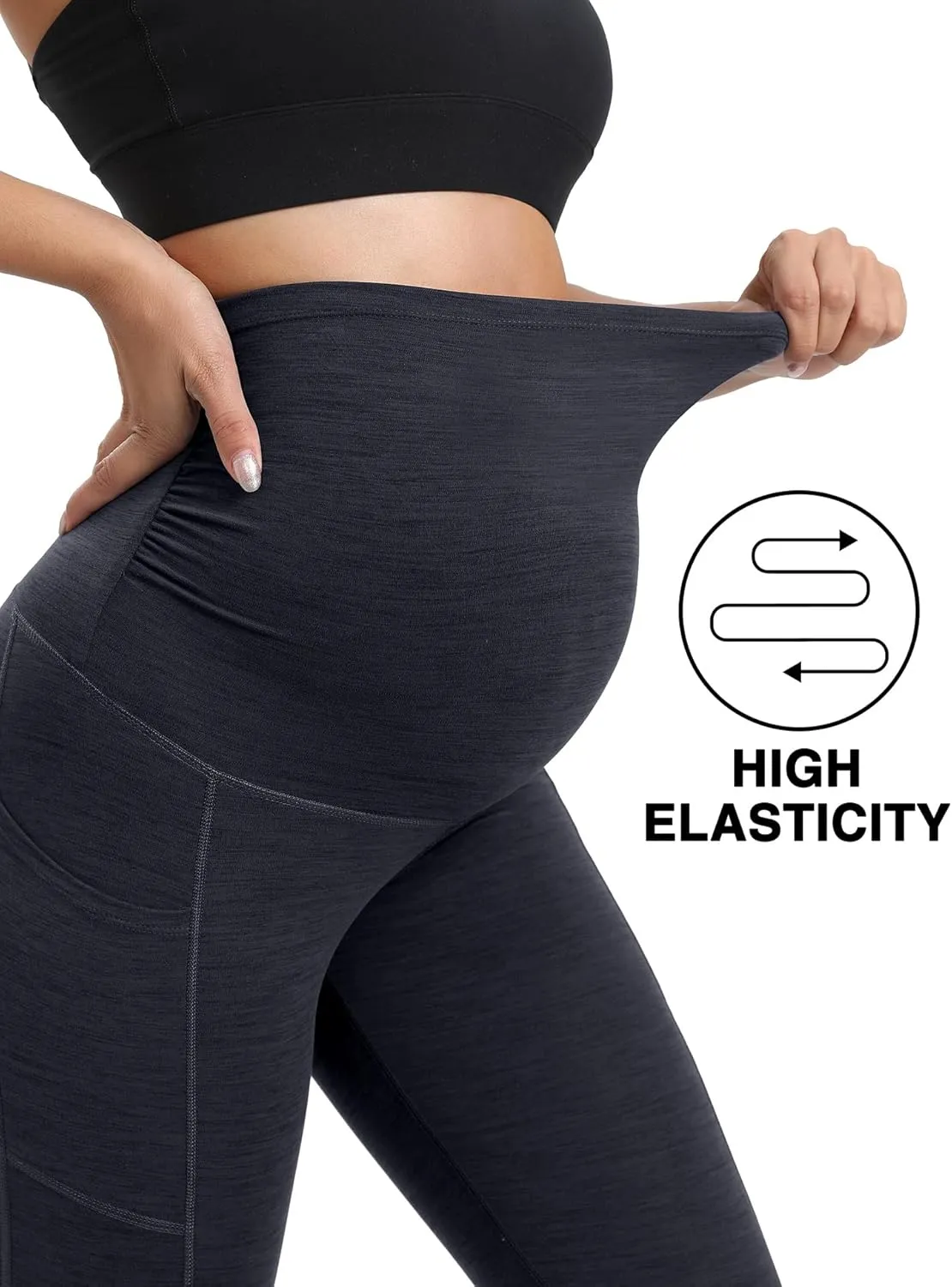 Heathyoga Maternity Leggings with Pockets - Pregnancy Yoga Pants for Women's Workout