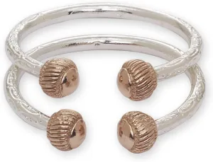 Heave Ridged Ball .925 Sterling Silver West Indian Bangles; Pair; MADE IN USA