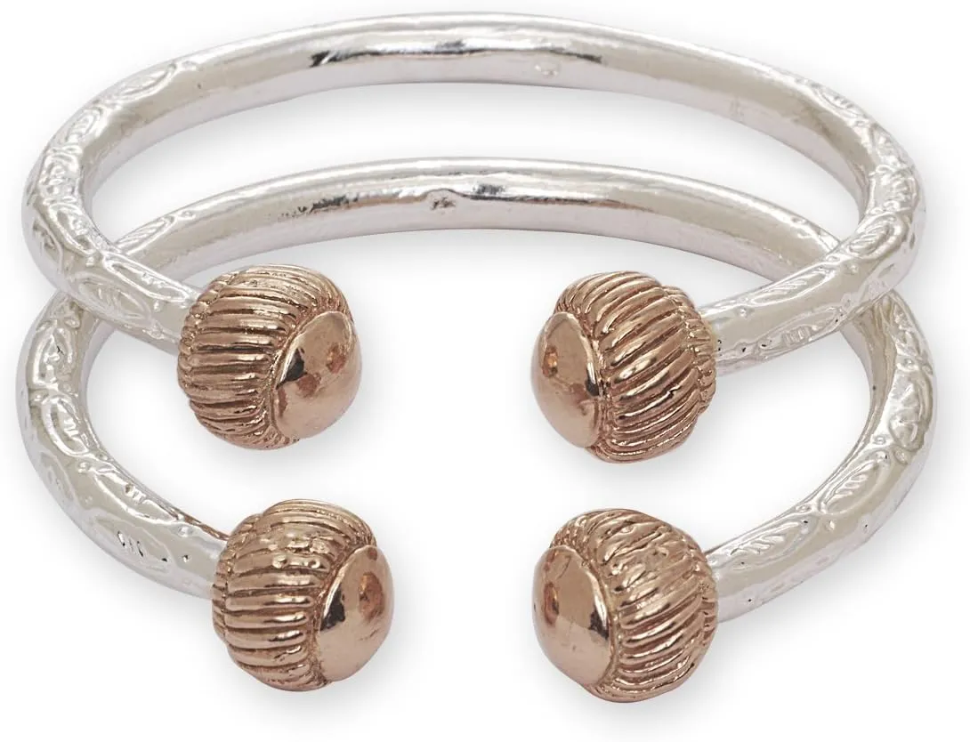 Heave Ridged Ball .925 Sterling Silver West Indian Bangles; Pair; MADE IN USA