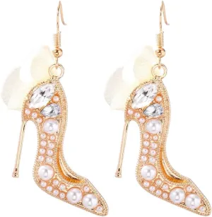 High Heel Earrings, High Heel Shoe Dangle Earrings for Women, Bohemian Stiletto High Heel Earrings for Ladies, Cute Lace Flower High-Heeled Shoe Statement Earrings Summer Boho Jewelry