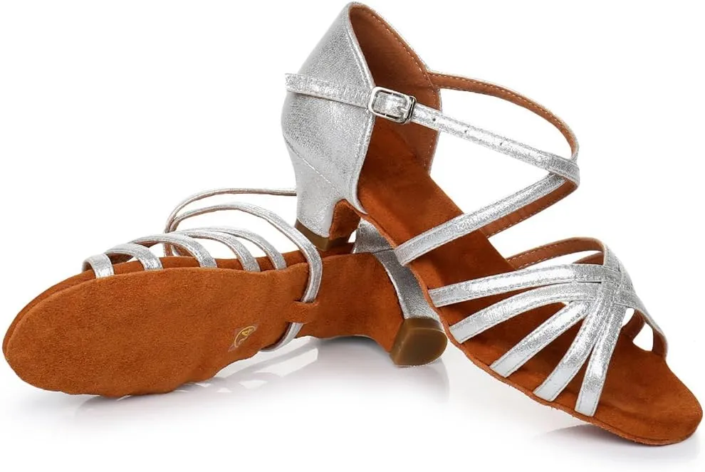 HIPPOSEUS Girls' Standard Latin Dance Shoes Open Toe Ballroom Dance Shoes Low Heel,Model WHXGG