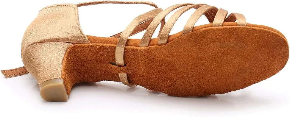 HIPPOSEUS Girls' Standard Latin Dance Shoes Open Toe Ballroom Dance Shoes Low Heel,Model WHXGG