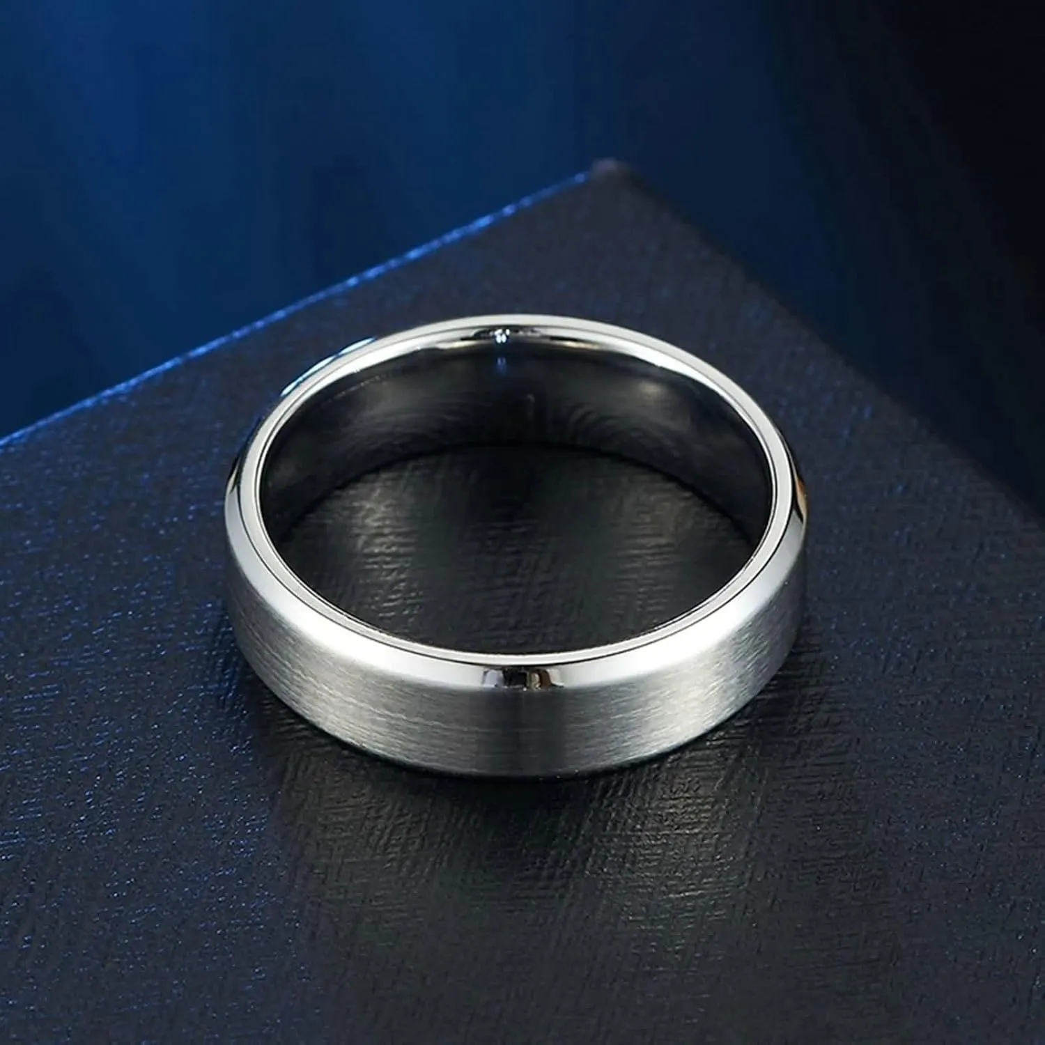 His and Her Rings Wedding Ring Set, Stainless Steel Anniversary Rings for Couple Comfort Fit 4mm 6mm Silver Brushed Ring with Beveled Edge