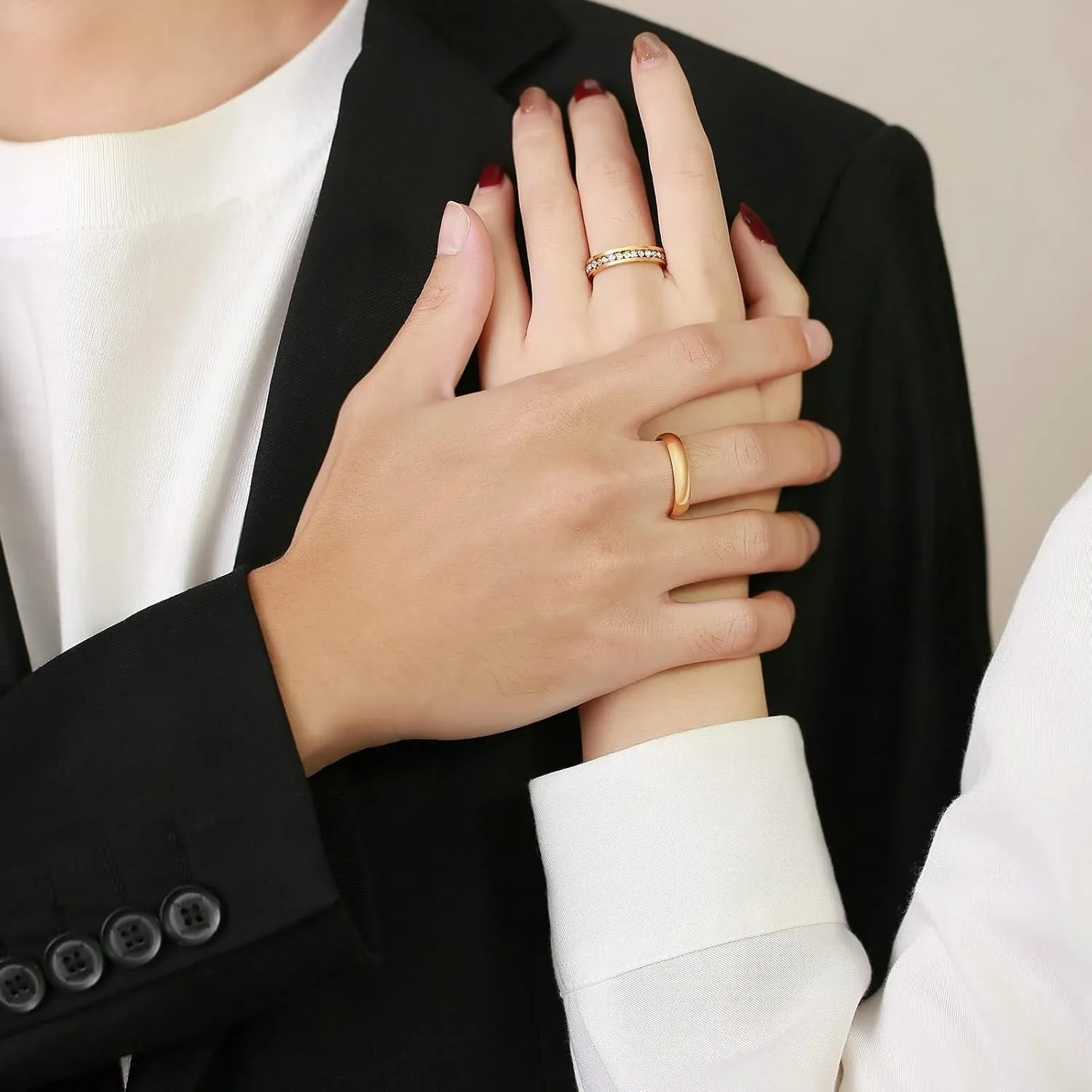 His and Hers Matching Rings Sets, Stainless Steel Couples Wedding Rings Set Comfort Fit 4mm Gold Ring with Cubic Zirconia